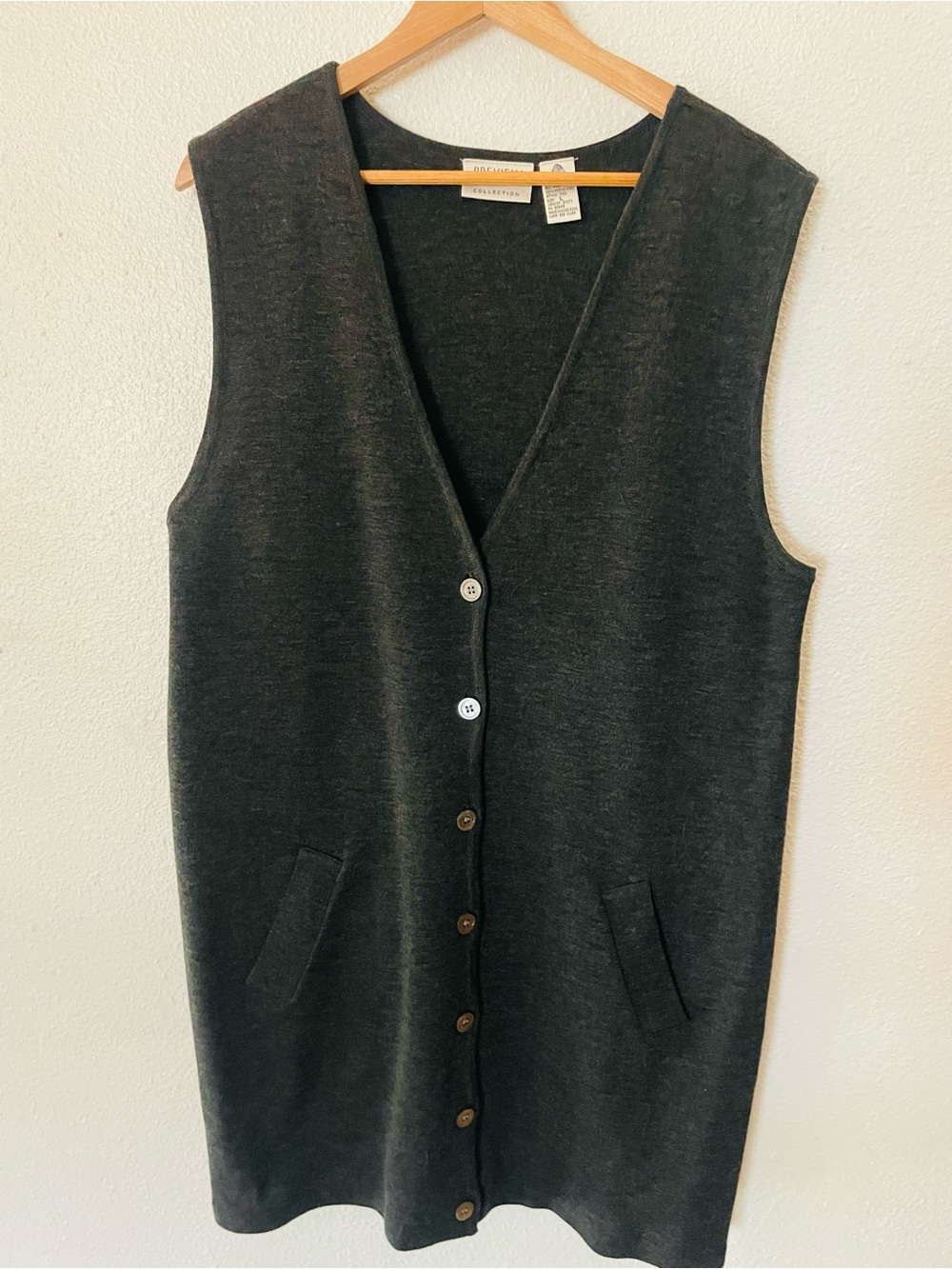 Preview Collection Charcoal Gray Sleeveless Button Front Dress 100 Merino Wool L